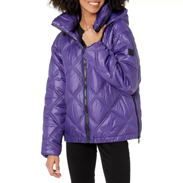 Kenneth Cole New York Womens Short Hooded Diamond Quilted Puffer JacketPurple