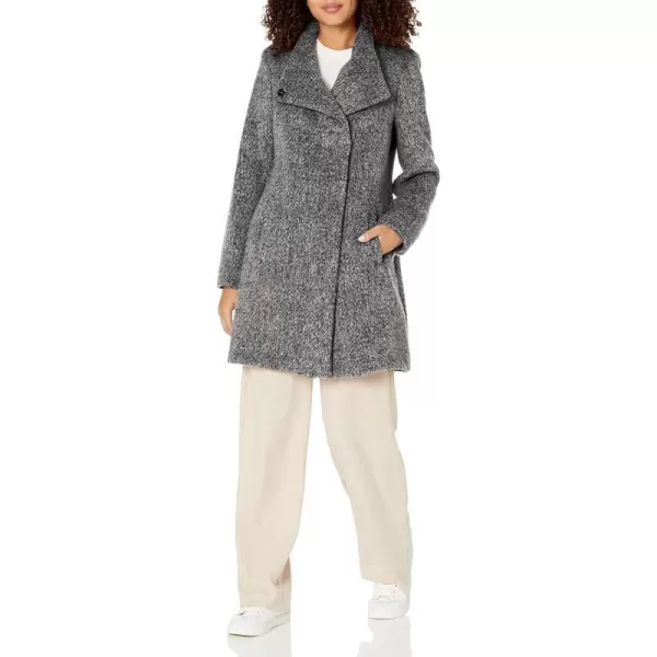 Kenneth Cole Womens Asymmetrical Pressed Boucle Wool CoatCharcoal