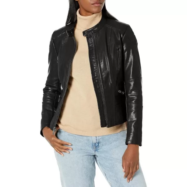 Kenneth Cole Womens Classic Short Moto Faux Leather JacketBlack