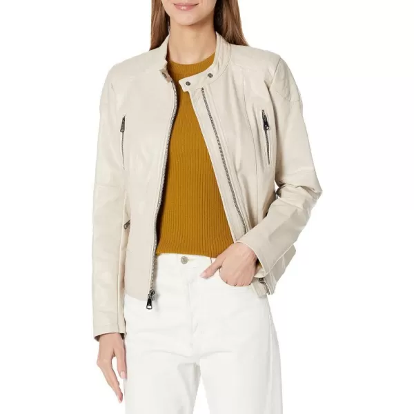 Kenneth Cole Womens Classic Short Moto Faux Leather JacketBone