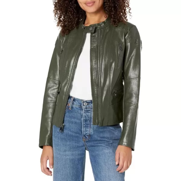 Kenneth Cole Womens Classic Short Moto Faux Leather JacketDark Green