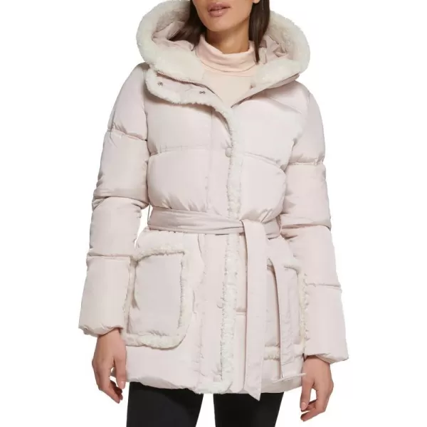 Kenneth Cole Womens Sherpa Trim Puffer with TieBeltBirch