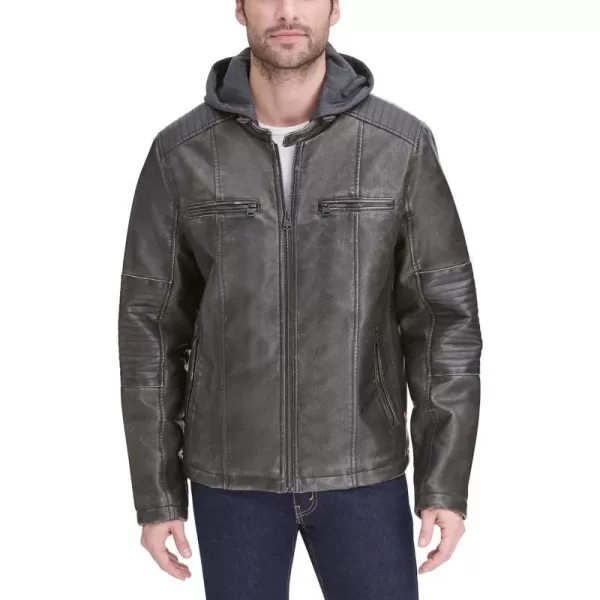 Levis Men Faux Leather Racer JacketDeep Brown Cow Hooded