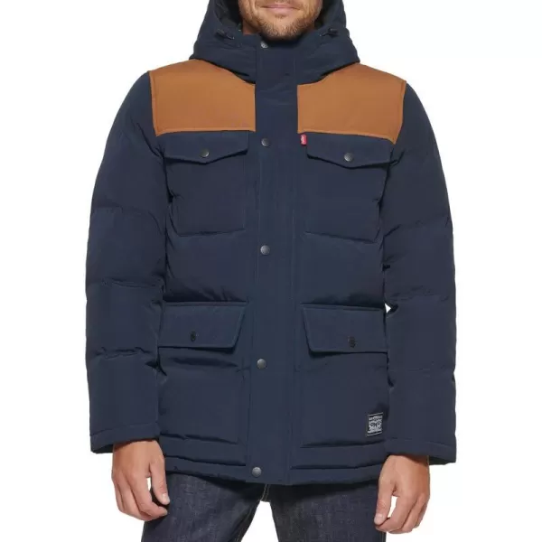 Levis Mens Arctic Cloth Quilted Performance ParkaNavy Colorblock