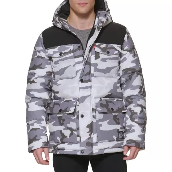 Levis Mens Arctic Cloth Quilted Performance ParkaWhite Camo Colorblock