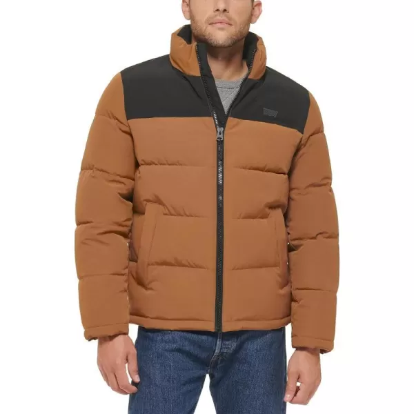 Levis Mens Arctic Cloth Retro Bubble Puffer JacketBrownBlack Tonal Logo