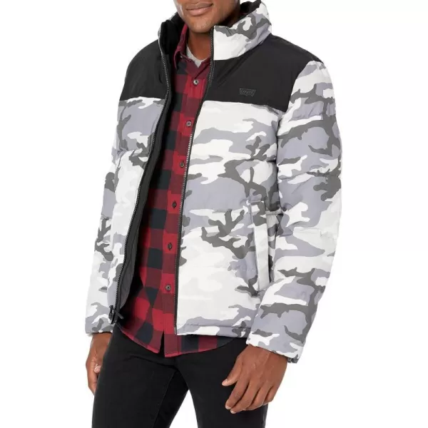 Levis Mens Arctic Cloth Retro Bubble Puffer JacketWhite Camo Tonal Logo