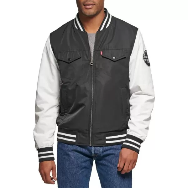 Levis Mens Colorblock Varsity Bomber JacketBlackWhite