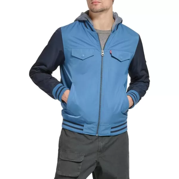 Levis Mens Colorblock Varsity Bomber JacketBlue HorizonFleece Hood