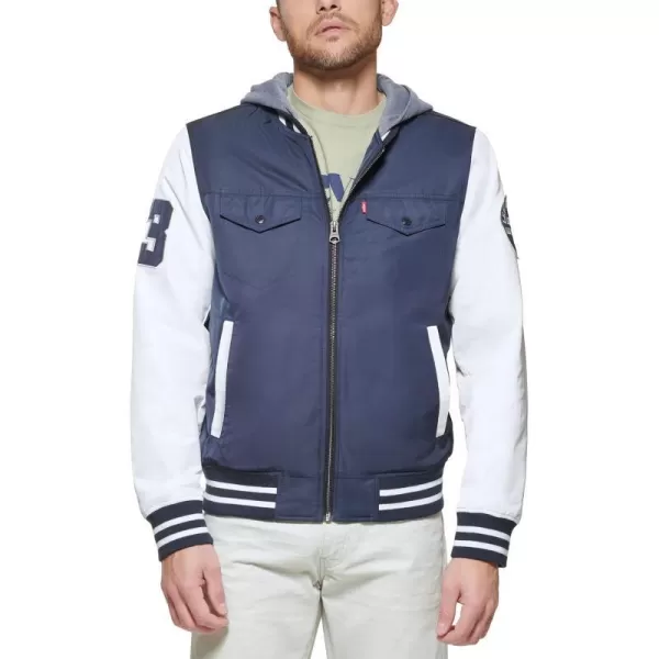 Levis Mens Colorblock Varsity Bomber JacketNavy W Hood