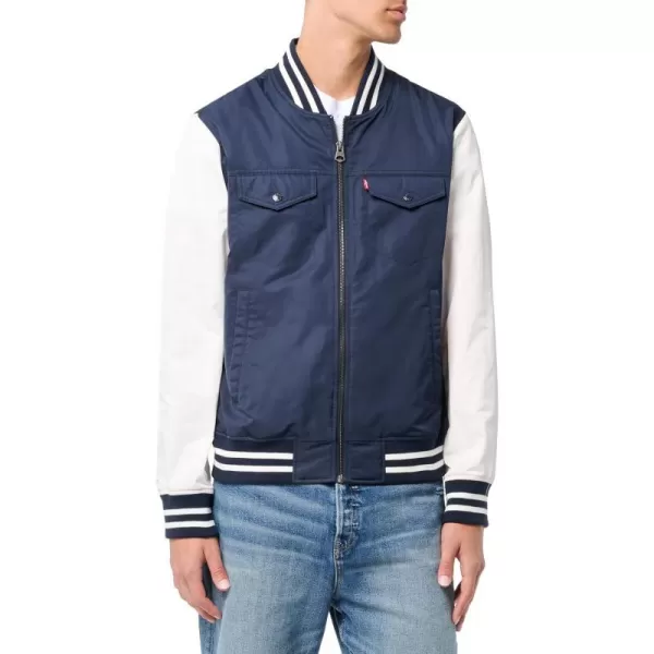 Levis Mens Colorblock Varsity Bomber JacketNavyWhite