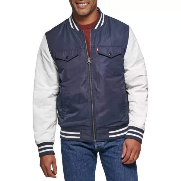 Levis Mens Colorblock Varsity Bomber JacketNavyWhite Patch