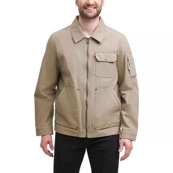 Levis Mens Cotton Canvas Trucker Jacket with Removable HoodStone Unfilled