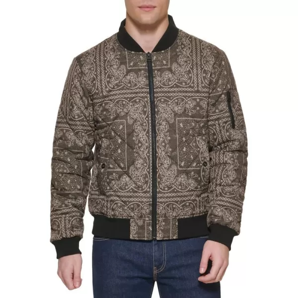 Levis Mens Diamond Quilted Bomber JacketOlive Bandana Print