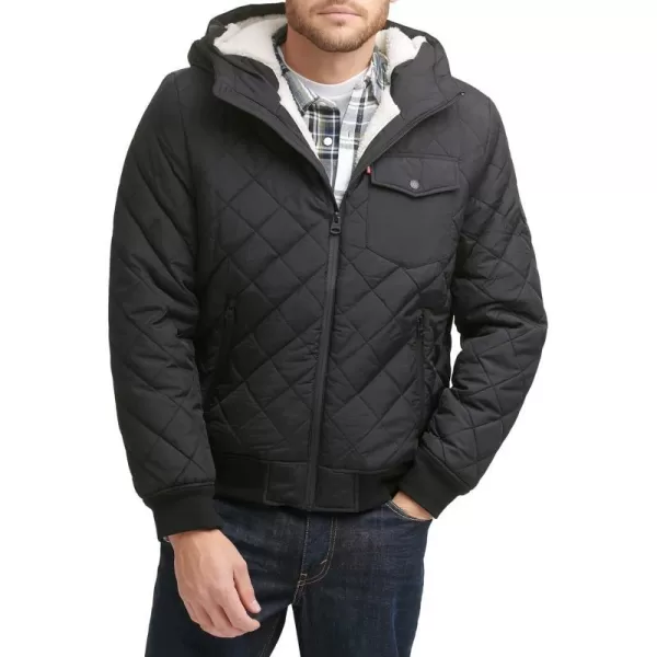 Levis Mens Diamond Quilted Sherpa Lined Bomber JacketBrown