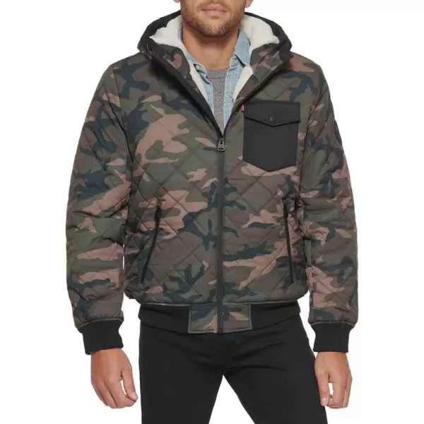 Levis Mens Diamond Quilted Sherpa Lined Bomber JacketDeep Camouflage