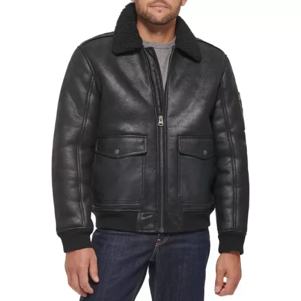 Levis Mens Faux Leather Aviator Bomber Jacket Regular  Big  Tall SizesBlack Faux Shearling