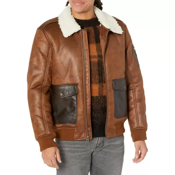 Levis Mens Faux Leather Aviator Bomber Jacket Regular  Big  Tall SizesBrown