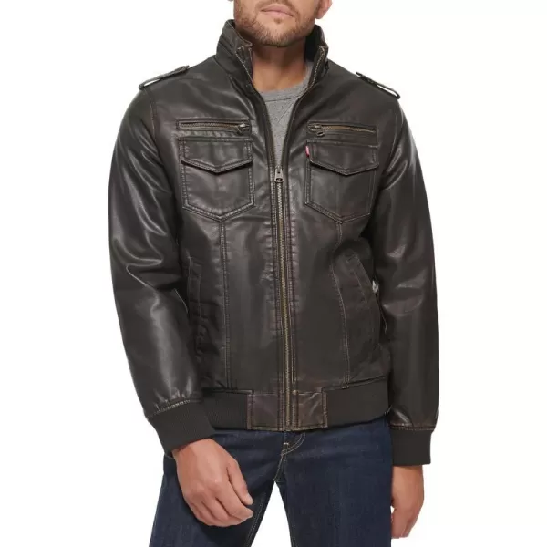 Levis Mens Faux Leather Aviator Bomber Jacket Regular amp Big amp Tall SizesDark Brown Quilted