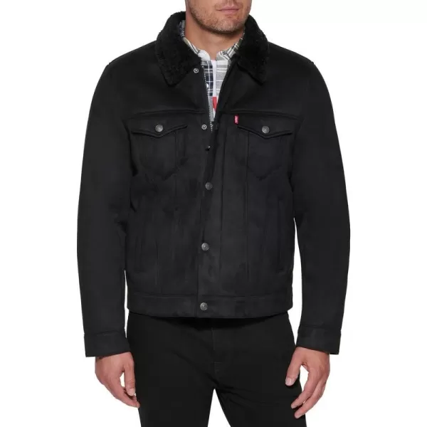 Levis Mens Faux Leather Classic Trucker JacketBlack Faux Shearling