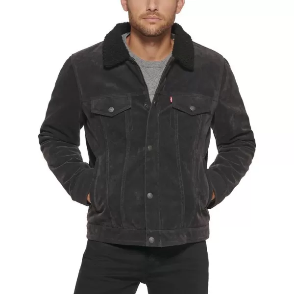 Levis Mens Faux Leather Classic Trucker JacketCharcoal Faux Suede Sherpa