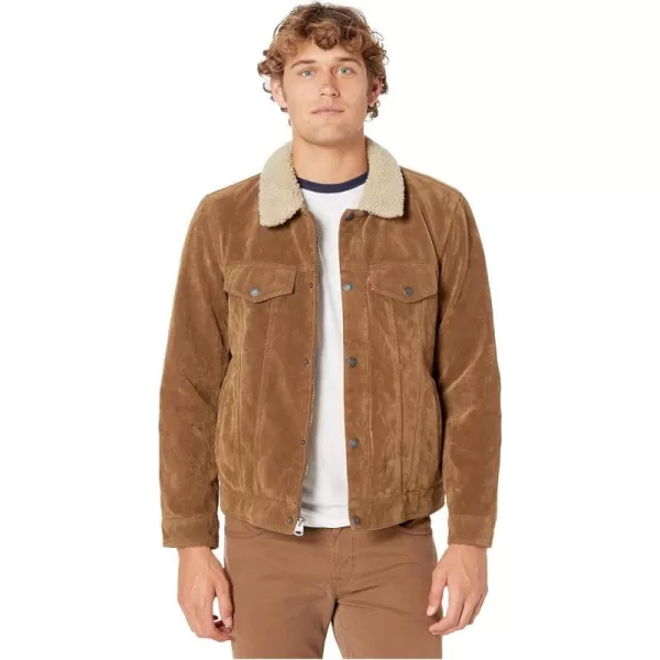 Levis Mens Faux Leather Classic Trucker JacketCognac Faux Suede Sherpa