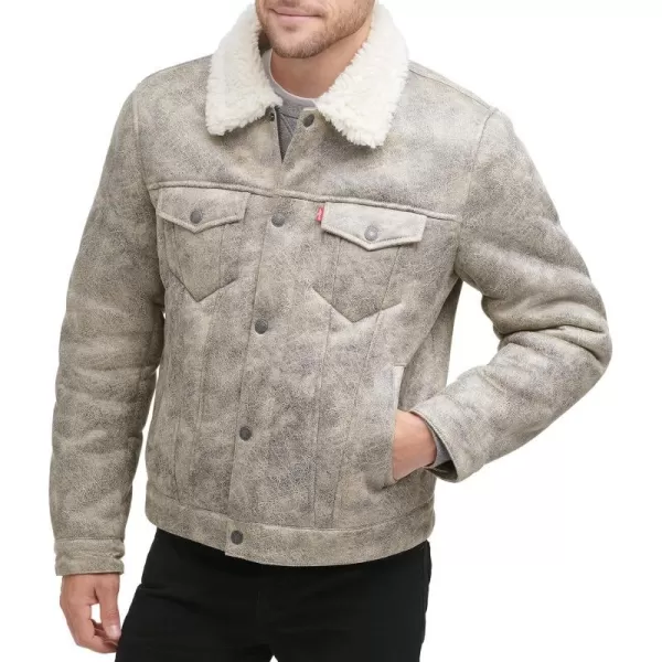 Levis Mens Faux Leather Classic Trucker JacketGrey Tundra Faux Shearling