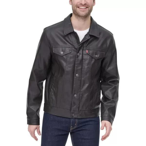 Levis Mens Faux Leather Classic Trucker JacketNew Dark Brown