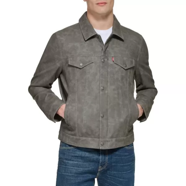 Levis Mens Faux Leather Classic Trucker JacketNew Light Grey