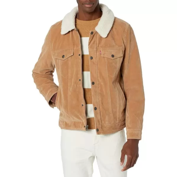 Levis Mens Faux Leather Classic Trucker JacketTan Faux Suede Sherpa