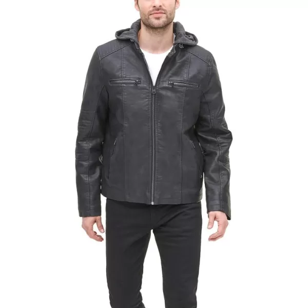 Levis Mens Faux Leather Hooded Racer Jacketstandard Black