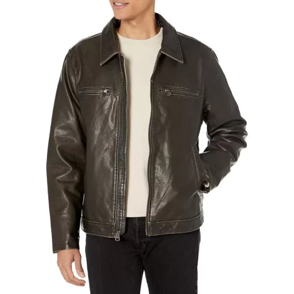 Levis Mens Faux Leather Laydown Collar Racer JacketDark Brown