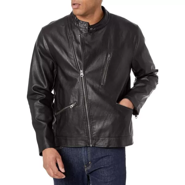 Levis Mens Faux Leather Motorcycle JacketBlack Asymmetrical