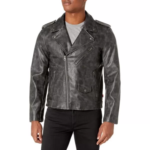 Levis Mens Faux Leather Motorcycle JacketBlack Stretch Pull Up