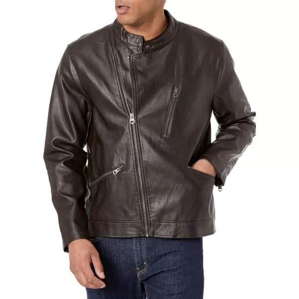 Levis Mens Faux Leather Motorcycle JacketDark Brown Asymmetrical