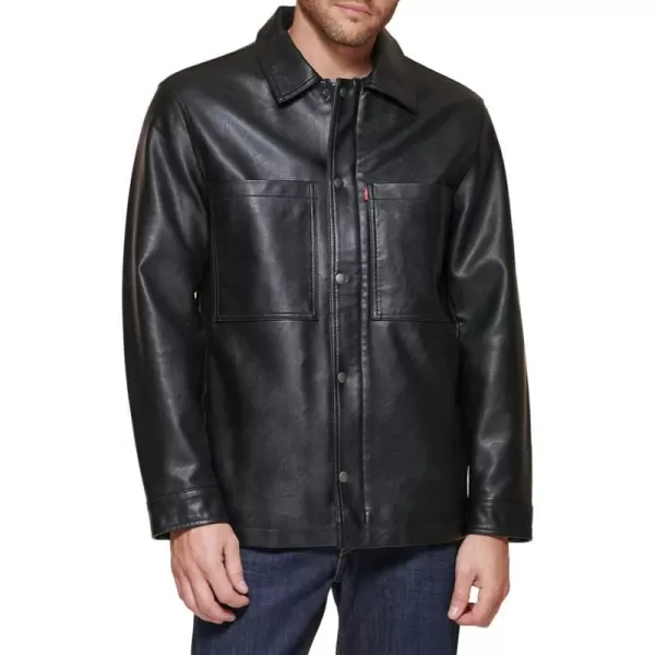 Levis Mens Faux Leather Oversized Shirt JacketBlack