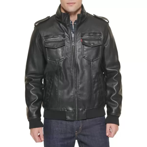 Levis Mens Faux Leather Sherpa Aviator Bomber Jacket Regular amp Big amp Tall SizesBlack