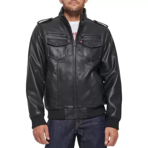 Levis Mens Faux Leather Sherpa Aviator Bomber Jacket Regular amp Big amp Tall SizesDark Black