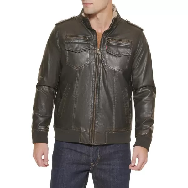 Levis Mens Faux Leather Sherpa Aviator Bomber Jacket Regular amp Big amp Tall SizesDark Brown