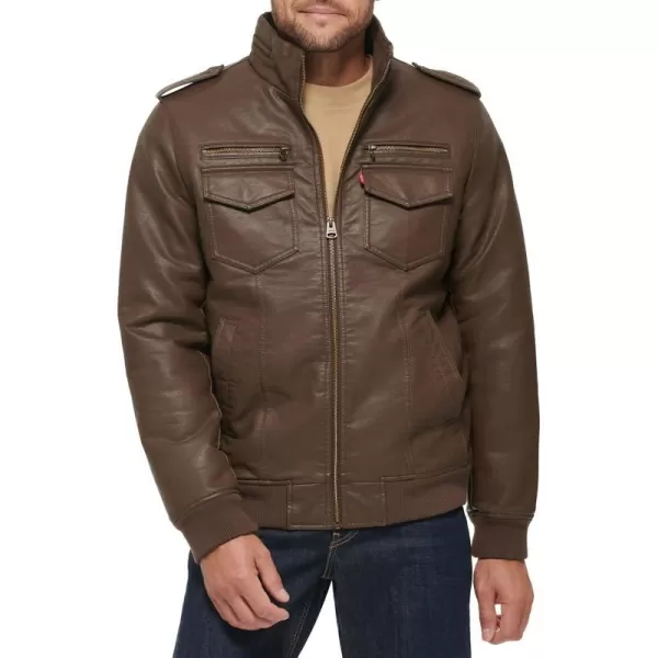 Levis Mens Faux Leather Sherpa Aviator Bomber Jacket Regular amp Big amp Tall SizesDark Earth