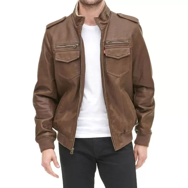 Levis Mens Faux Leather Sherpa Aviator Bomber Jacket Regular amp Big amp Tall SizesDeep Earth