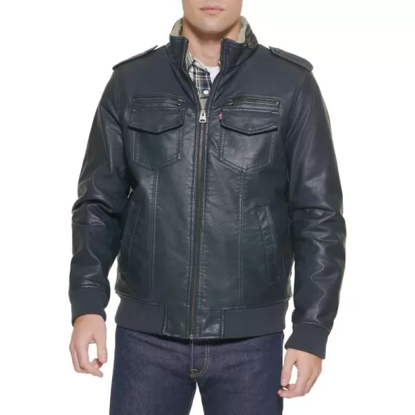 Levis Mens Faux Leather Sherpa Aviator Bomber Jacket Regular amp Big amp Tall SizesDeep Navy