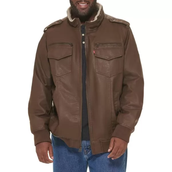 Levis Mens Faux Leather Sherpa Aviator Bomber Jacket Regular amp Big amp Tall SizesEarth