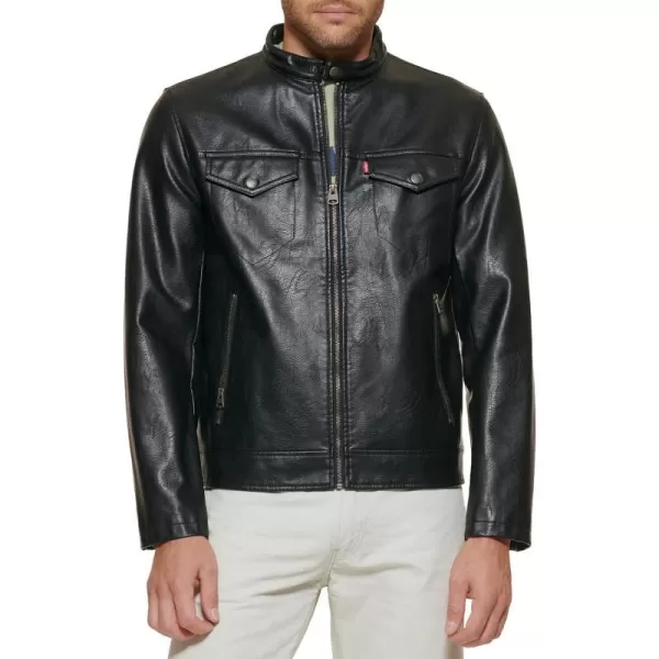 Levis Mens Faux Leather Trucker Racer JacketBlack