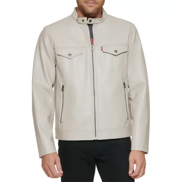 Levis Mens Faux Leather Trucker Racer JacketOyster