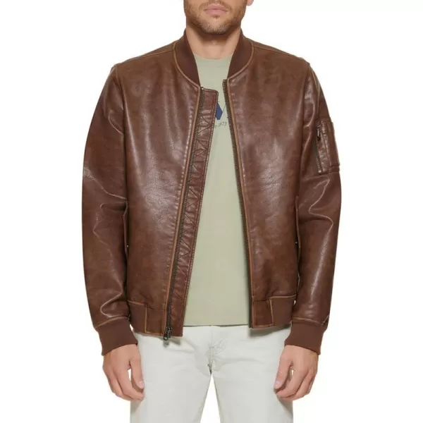 Levis Mens Faux Leather Varsity Bomber JacketSaddle