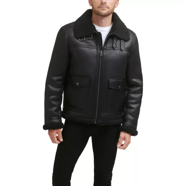 Levis Mens Faux Shearling Rancher Aviator JacketBlack