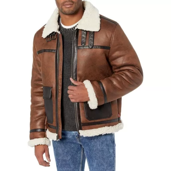 Levis Mens Faux Shearling Rancher Aviator JacketBrown