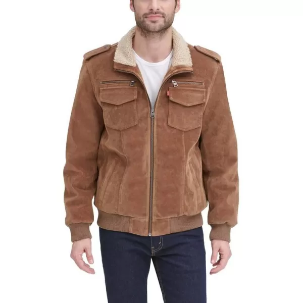 Levis Mens Faux Suede Sherpa Aviator Bomber JacketCognac