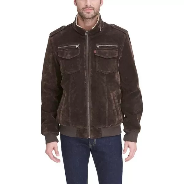 Levis Mens Faux Suede Sherpa Aviator Bomber JacketDark Brown Faux Suede